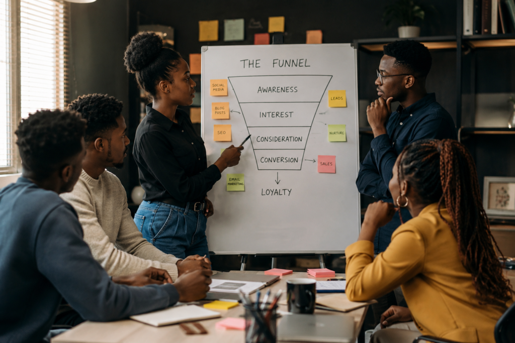 Funnel thinking in a business meeting